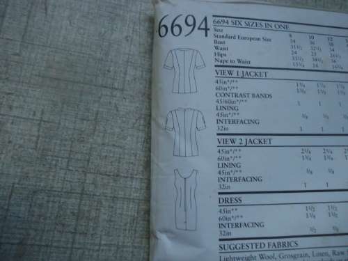 NEW LOOK PATTERNS 6694 TUNIC DRESS & SHORT JACKET   6 SIZES IN ONE 8 - 18 COMPLETE