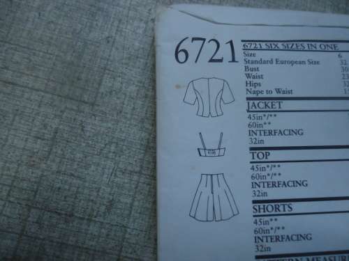 NEW LOOK PATTERNS 6721 JACKET/BOOB TUBE TOP & SKORT I 6 SIZES IN ONE 6 - 16 COMPLETE