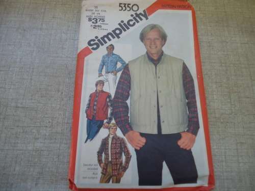 SIMPLICITY PATTERNS 5350 MEN'S SHIRT & SLEEVELESS JACKET  SIZE 38 CM - COMPLETE & UNCUT