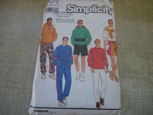 SIMPLICITY PATTERNS 7073 MEN'S CASUAL WEAR - HOODIES SIZE XS - XL COMPLETE & MOSTLY UNCUT