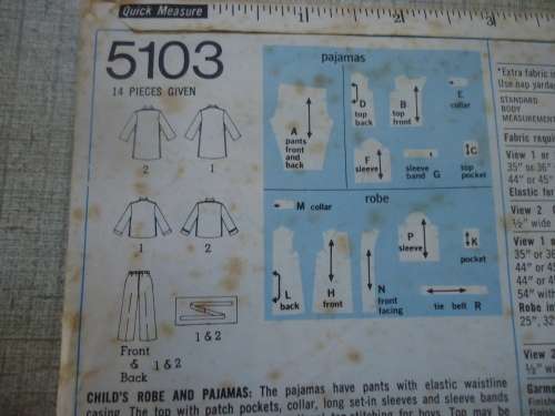 SIMPLICITY PATTERNS 5103  KIDS PJS AND GOWNS SIZE 7 YEARS COMPLETE