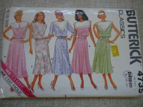 BUTTERICK  PATTERN 4735  DRESS WITH CONTRAST COLLAR  - SIZE 14 + 16 + 18 COMPLETE