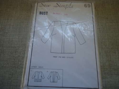 SEW SIMPLE PATTERNS#69 JACKET SIZE BUST 34" OR 87CM  COMPLETE