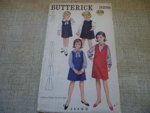 VINTAGE BUTTERICK  PATTERN 3235 GIRL'S PINAFORE DRESS  SIZES 6 YEARS BREAST 24" COMPLETE & UNCUT