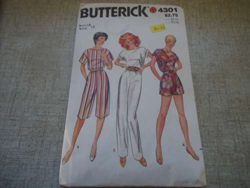 VINTAGE BUTTERICK PATTERN 4301 JUMPSUIT IN 3 LENGTHS SIZE 12 COMPLETE