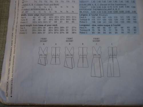 BUTTERICK PATTERN B5485 TOP, TUNIC & DRESS SIZE AA = 6 + 8 + 10 + 12 -COMPLETE