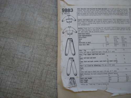 SIMPLICITY PATTERNS 9883 KID'S TRACK PULLOVER PANTS, TOP & SKIRT SIZE SMALL-LARGE 7-14 YRS COMPLETE