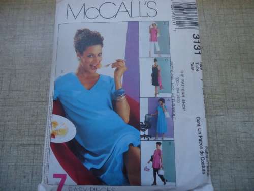 McCALL'S PATTERN 3131 MATERNITY DRESS,TOPS, PULL ON SKIRT &  PANTS SIZE Y = XS, S & M (4-14 COMPLETE