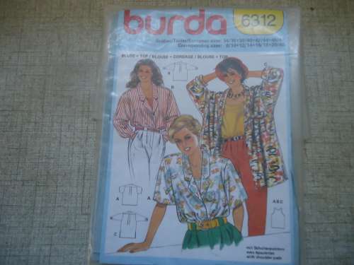 BURDA PATTERN 6312 LADIES BLOUSES & TOP SIZES 8 - 40/ 36 - 48"  SEE DESCRIPTION