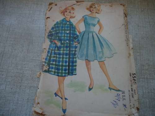 VINTAGE McCALL'S PATTERN 5568  DRESS & COAT SIZE 12S BUST 31" COMPLETE - WORN PK