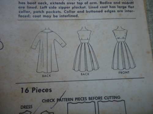 VINTAGE McCALL'S PATTERN 5568  DRESS & COAT SIZE 12S BUST 31" COMPLETE - WORN PK