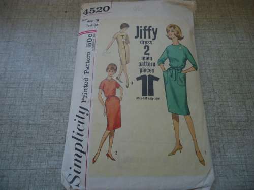 VINTAGE SIMPLICITY PATTERNS 4520 - JIFFY DRESS  SIZE 18 BUST 38" SEE LISTING