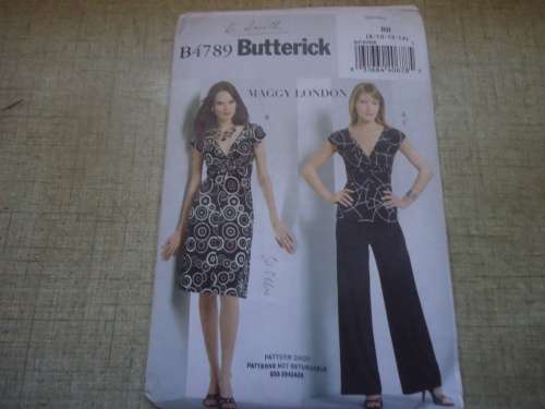 BUTTERICK PATTERN B4789   PULLOVER TOP, DRESS & PANTS SIZE BB 8 + 10 + 12 + 14COMPLETE