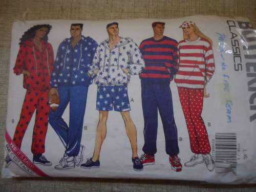 BUTTERICK PATTERN5718  UNISEX TRACKSUIT, HOODIE & SHORTS SIZE L + XL ( 42 - 48) COMPLETE