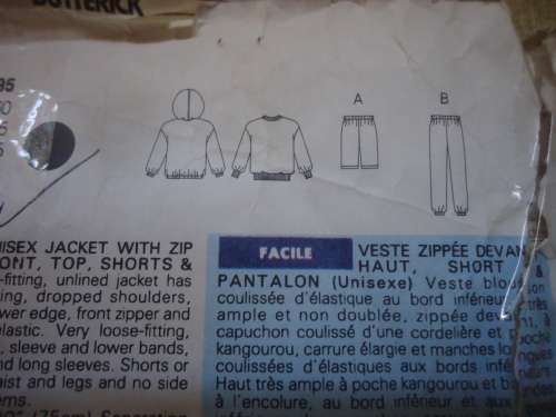 BUTTERICK PATTERN5718  UNISEX TRACKSUIT, HOODIE & SHORTS SIZE L + XL ( 42 - 48) COMPLETE