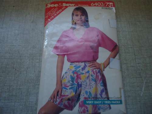 BUTTERICK PATTERN 6403/731 TOP & CULOTTES SIZE B = 16 + 18 + 20 + 22+ 24 COMPLETE