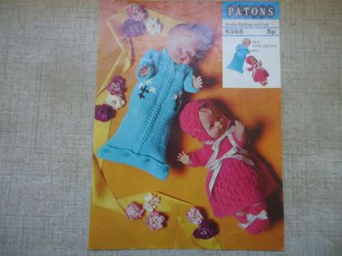 PATONS #6368 DOLL`S DELIGHT - ZIP UP SLEEPING BAG & ALL DRESSED UP  TO FIT DOLL 12` OR 30 CM