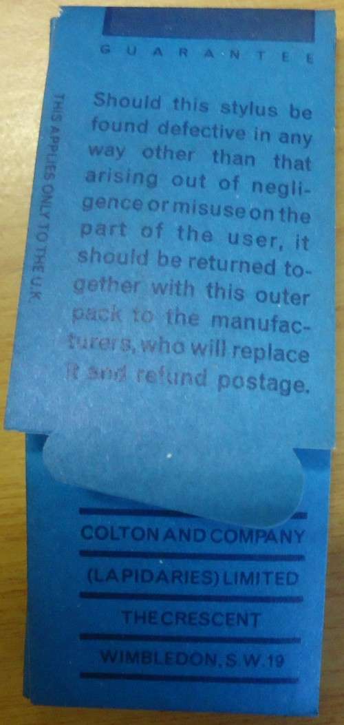 RONETTE105 & 106 LP STEREO RECORD PLAYER NEEDLE/TURNTABLE STYLUS - COLTON STYLUS-MADE IN ENGLAND