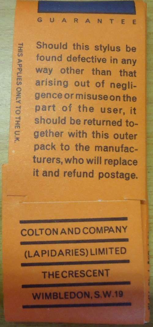 RONETTE D.C. 284 LP RECORD PLAYER NEEDLE/TURNTABLE STYLUS - COLTON STYLUS- MADE IN ENGLAND