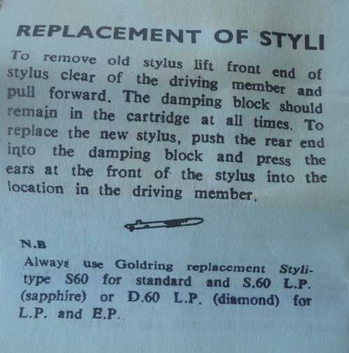 GOLDRING MONO CARTRIDGE MX2L RECORD PLAYER CARTRIDGE & STYLUS -MADE IN ENGLAND