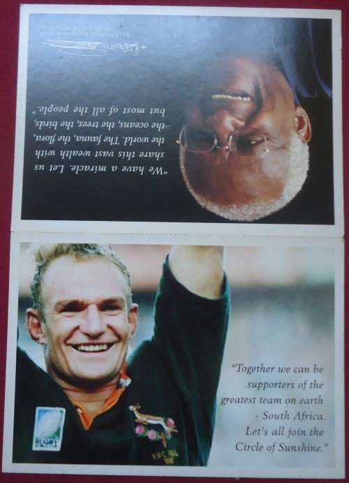 FRANCOIS PIENAAR CAPTAIN 1995 SPRINGBOK SQUAD & ARCHBISHOP DESMOND TUTU- SUNSHINE APPEAL POST CARD