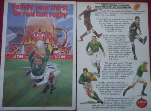 SPRINGBOK RUGBY AT TWICKENHAM INFORMATION CARD SPONSORED BY LION LAGER