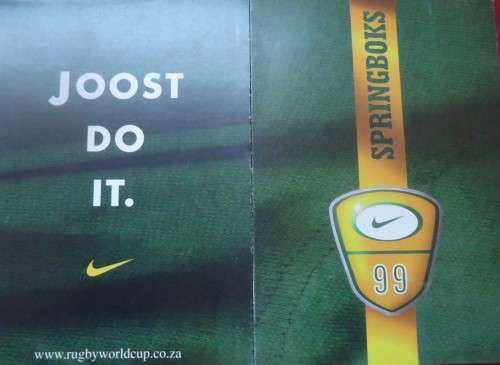 SPRINGBOK 99 WITH PICTURES OF 1999 SQUAD & COVER STATES "JOOST DO IT SPONSORED BY NIKE"