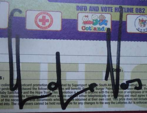 SIGNED SPRINGBOK RUGBY ANDRE VOS - 2000 COMPETITION CARD SPONSORED BY SUPERSPORT