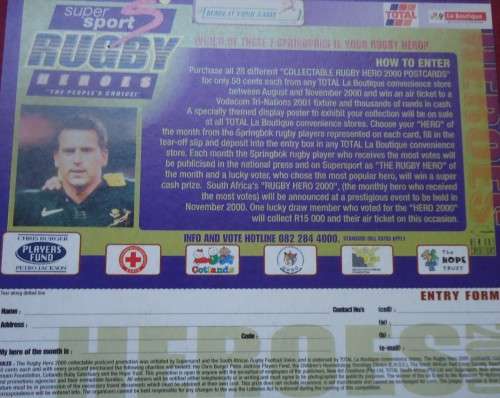 SPRINGBOK RUGBY- ROBBIE FLECK - 2000 COMPETITION CARD SPONSORED BY SUPERSPORT