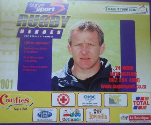 SPRINGBOK RUGBY -RUGBY HEROES - 2001 COMPETITION CARD SPONSORED BY SUPERSPORT
