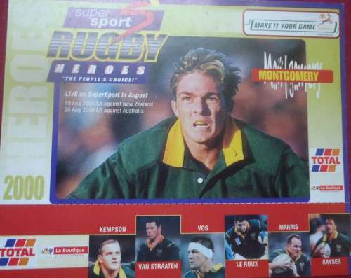 SPRINGBOK RUGBY - PERCY MONTGOMERY - 2000 COMPETITION CARD SPONSORED BY SUPERSPORT