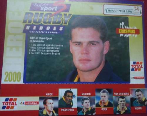 SPRINGBOK RUGBY -RASSIE ERASMUS - 2000 COMPETITION CARD SPONSORED BY SUPERSPORT