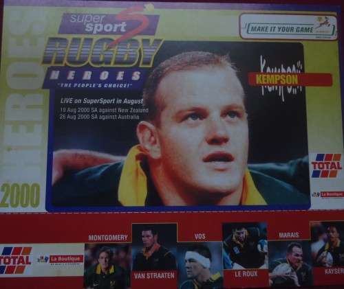 SPRINGBOK RUGBY -ROBBI KEMPSON - 2000 COMPETITION CARD SPONSORED BY SUPERSPORT