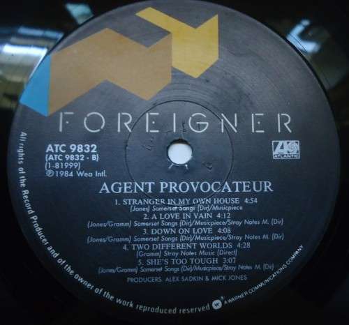 FOREIGNER - AGENT PROVOCATEUR -1984 WEA LP ATC 9832 WITH INNER SLEEVE