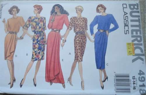BUTTERICK PATTERN 4918  STYLISH DRESSES SIZE 12 + 14 + 16  COMPLETE & UNCUT