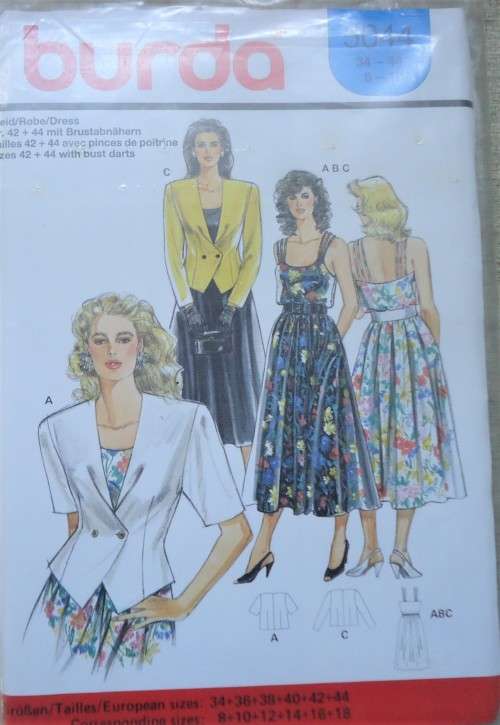 BURDA PATTERN 5044 SUMMER DRESS SIZES 34 - 44" COMPLETE & SEALED IN PK