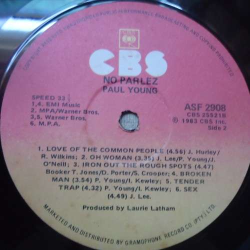 PAUL YOUNG - NO PARLEZ- 1983 CBS VINYL LP ASF 2908