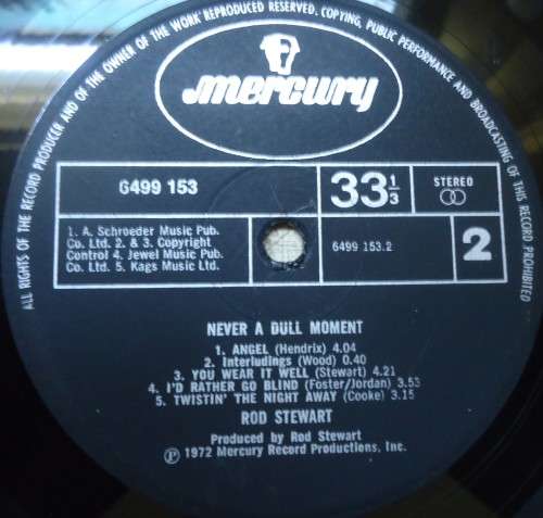 ROD STEWART - NEVER A DULL MOMENT- 1972 MERCURY VINYL LP 6499.153.1 MADE IN ENGLAND