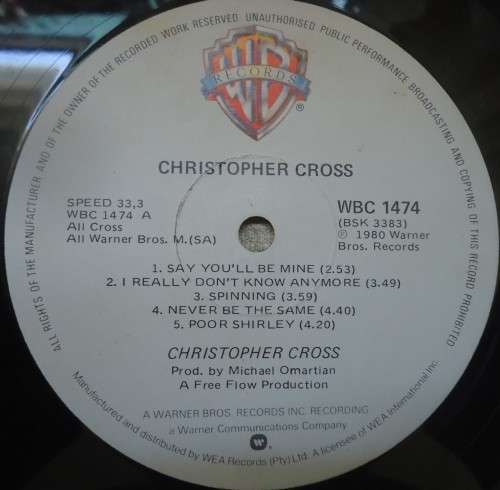 CHRISTOPHER CROSS - SELF TITLED -1980 WARNER BROS VINYL LP- WBC 1474