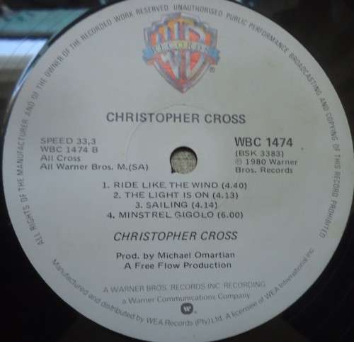 CHRISTOPHER CROSS - SELF TITLED -1980 WARNER BROS VINYL LP- WBC 1474