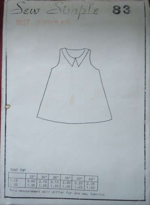 SEW SIMPLE PATTERNS #83 TENT TOP SIZE 34" OR 87 CM  COMPLETE