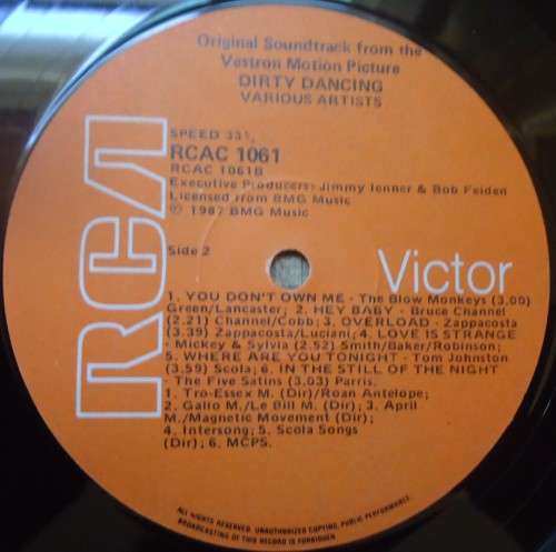 DIRTY DANCING -  SOUNDTRACK - 1987 RCA VICTOR LP  RCAC 1061