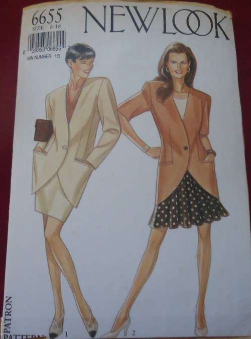 NEW LOOK PATTERNS 6655  JACKET & FLARED SKIRT SIX SIZES IN ONE 8 - 18 COMPLETE-MOSTLY UNCUT