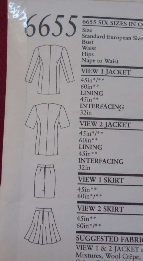 NEW LOOK PATTERNS 6655  JACKET & FLARED SKIRT SIX SIZES IN ONE 8 - 18 COMPLETE-MOSTLY UNCUT