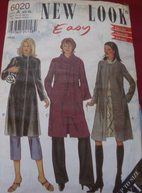 NEW LOOK PATTERNS 6020 WINTER JACKET & SCARF FIVE SIZES IN ONE XS - XL (6 - 24) COMPLETE