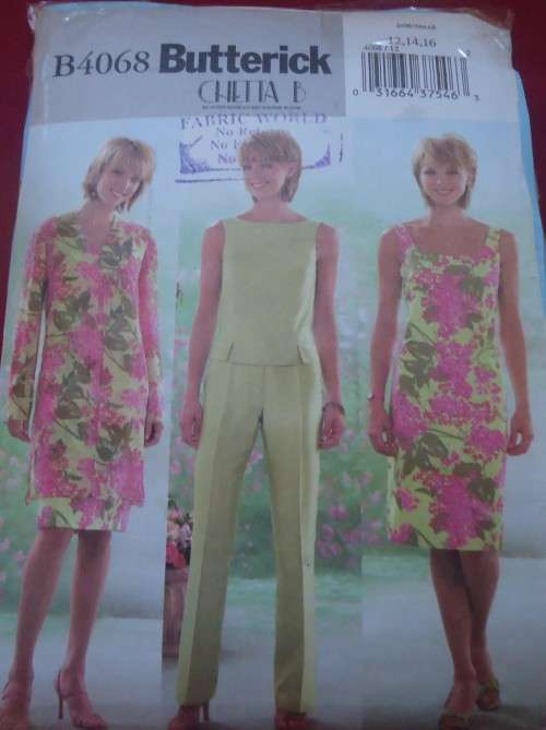 BUTTERICK  PATTERN B4068 TUNIC DRESS, TOP, PANTS & DRESS/JACKET SIZE 12 + 14 +16 - COMPLETE