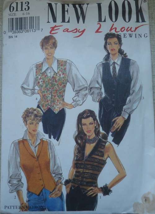 NEW LOOK PATTERNS 6113  WAISTCOATS  SIX SIZES IN ONE 6 - 16 COMPLETE