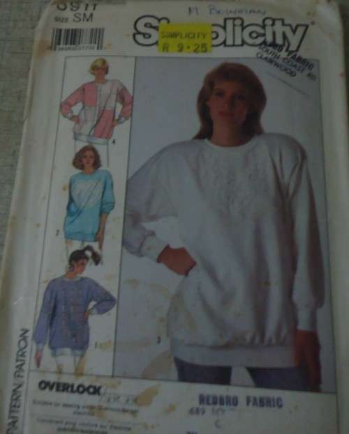SIMPLICITY PATTERNS 8911 SWEATSHIRT SIZE  SM = 10-12 COMPLETE