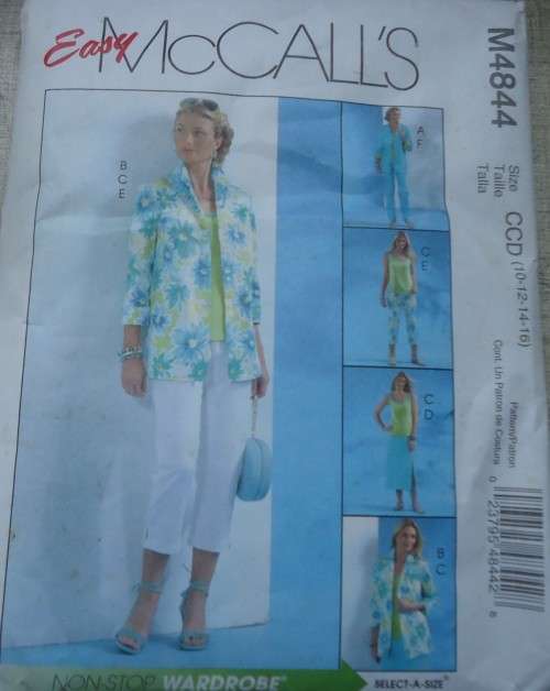 McCALL'S PATTERNS M4844 SHIRT-JACKET, TOP, SKIRT+PANTS SIZE CCD=10+12+14+16 SEE DESCRIPTION