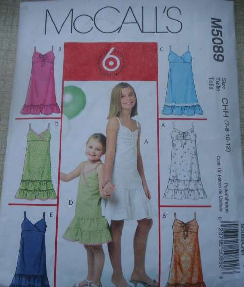 McCALL'S PATTERNS M5089 GIRL'S DRESSES SIZE CHH=7 + 8 + 10 + 12 YEARS COMPLETE